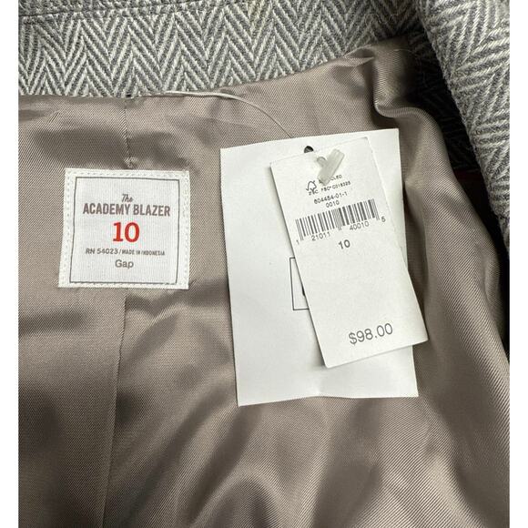 NWT Gap Academy Blazer Siz 10 Gray Herringbone Elbow Patches Academia Wool Blend - Picture 4 of 7